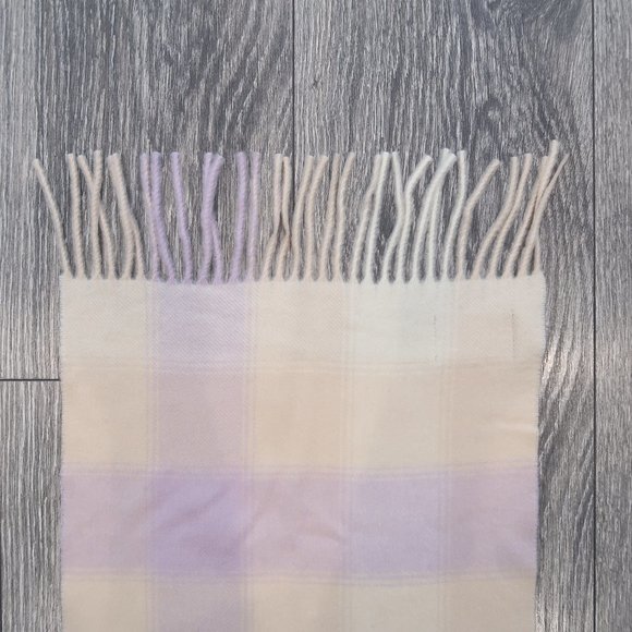 Lochcarron Cashmere Plaid Scarf From Scotland Purple , Tan & Off White/Cream - Picture 6 of 14